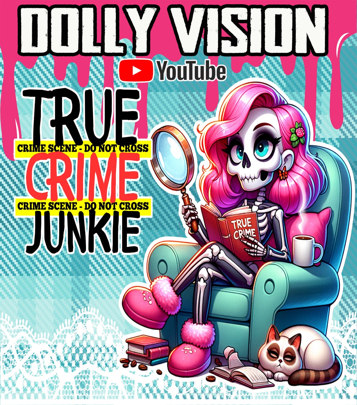 BRAND NEW 20oz TUMBLERS DOLLY VISION TRUE CRIME JUNKIE SKELETON GIRL