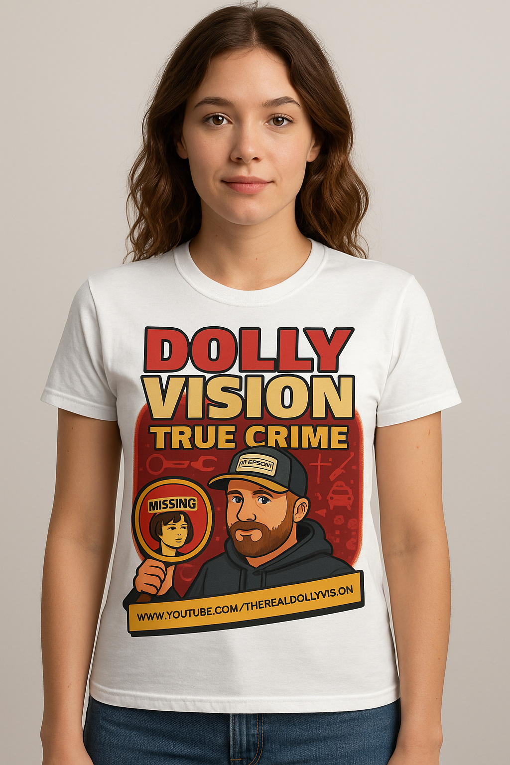 Dolly Vision True Crime youtube t-shirt in WHITE