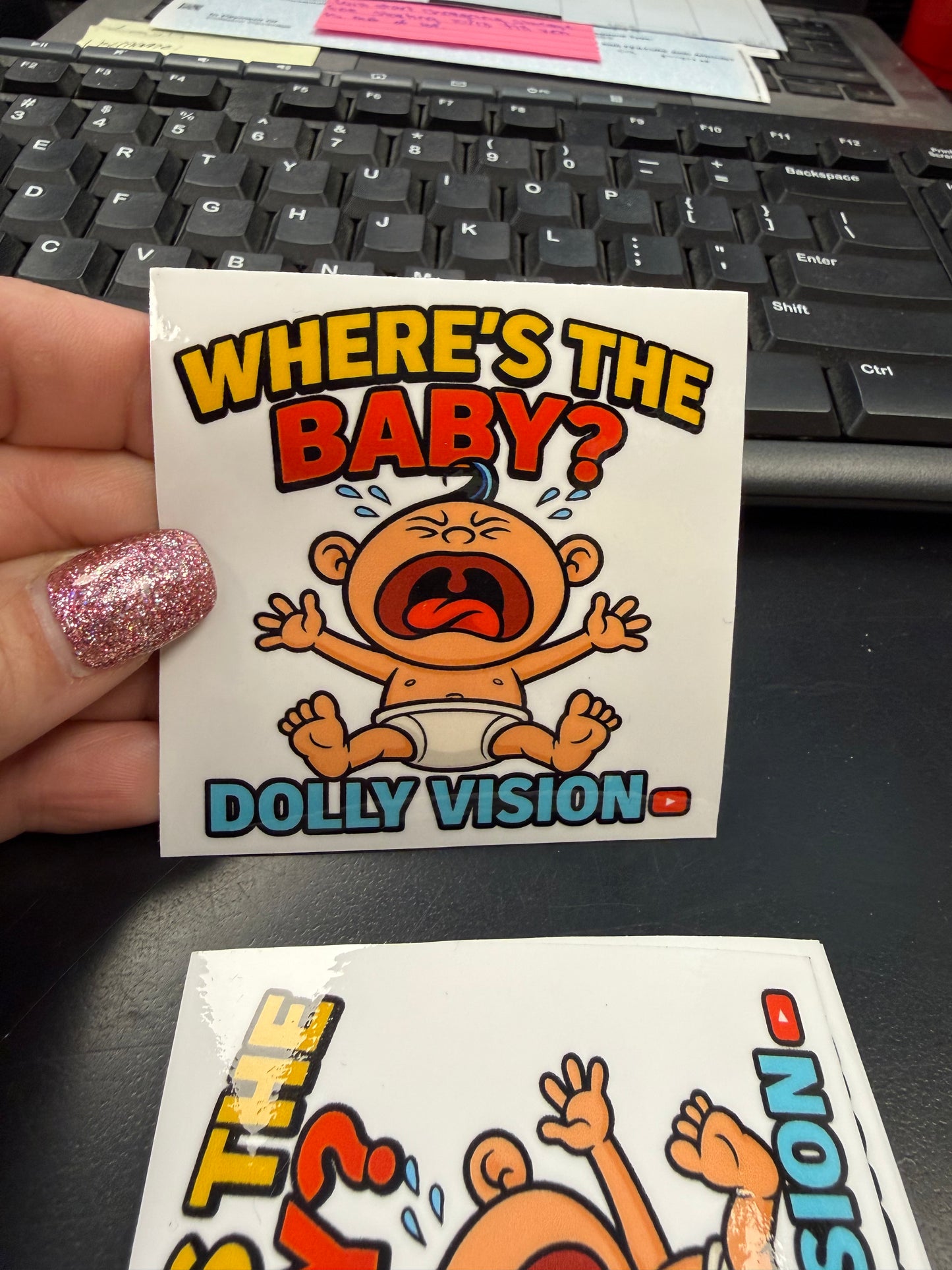 OFFICIAL DOLLY VISION WHERE’S THE BABY STICKERS 3”x3”