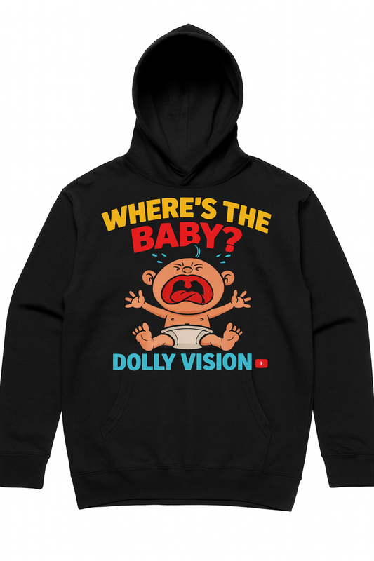 Official Dolly Vision Youtube “where’s the baby” graphic hoodie